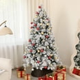 thumbnail image 2 of Christmas Trees HOMCOM 6.5 ft Pre-Lit Artificial Christmas Tree with 350 Clear Lights and 1107 Tips, Snow Flocked Christmas Tree with Metal Stand, Hinged Xmas Tree for Home Office Holiday, Green,Arti, 2 of 9