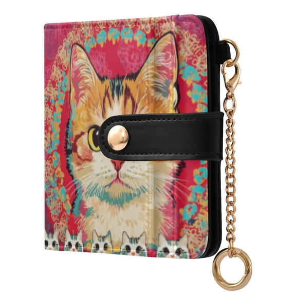 Qxltty Cute Calico Cat Ladies Wallet Rfid Slim Thin Compact Credit Card Women Wallet Zipper Coin Pocket and ID Window for Female Gifts