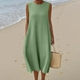 thumbnail image 2 of Ecqkame 2025 Women's Summer Dress Solid Color Round Neck Sleeveless Casual Dress Loose Wrinkle-Free Long Vacation Dress with Pockets Green XXL, 2 of 6