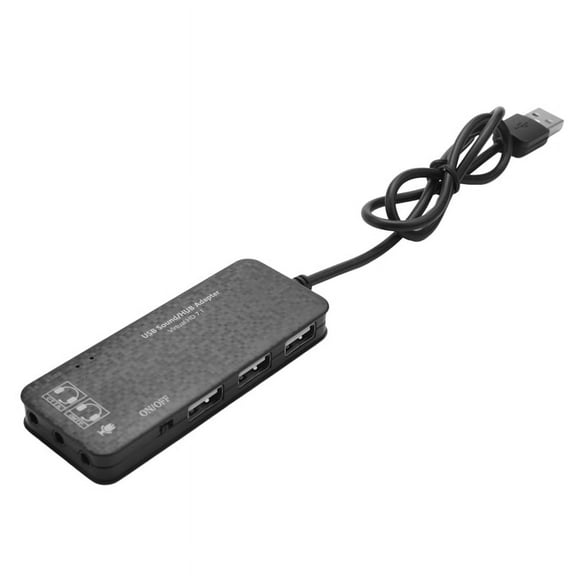 3 Port Usb 2.0 Hub External 7.1Ch Sound Card Headset Microphone Adapter For Pc Black