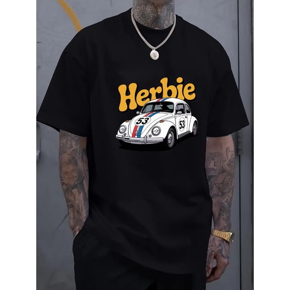 Classic t-shirt black car print casual