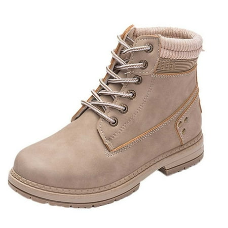 

Women Solid Lace Up Boots Casual Ankle Boots Round Toe Shoes Student Snow Boots