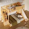 thumbnail image 4 of Harper & Bright Designs Twin over Full Bunk Bed with Slide and Wardrobe, Space Saving Wood Bunk Bed Frame with Storage Staircase & Open Shelf, Natural, 4 of 12