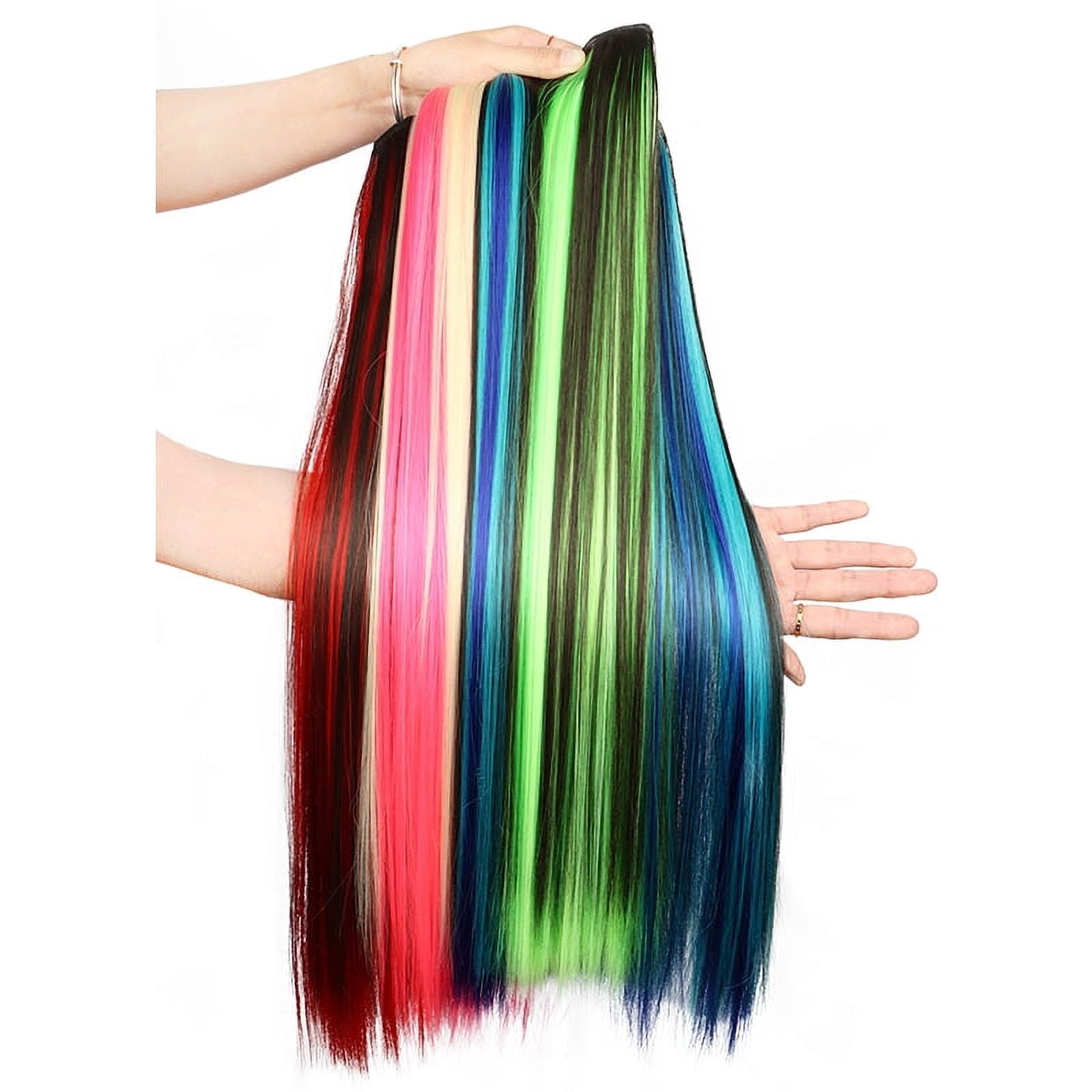 24Inch Synthetic One Piece Clip in Hair Extension Long Straight Ombre Brown Red Pink Hairpiece for Women