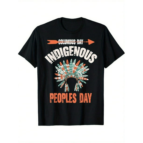 Camiseta deportiva informal de manga corta negra para hombre, diseño del Día de los Pueblos Indígenas (no el Día de Colón), 220 g