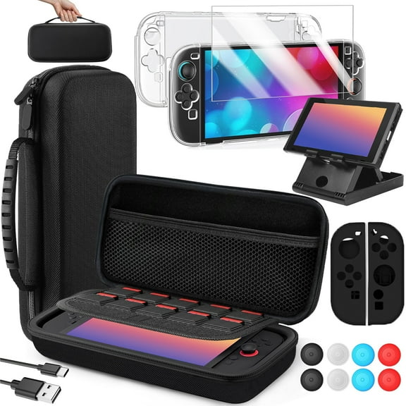 Carrying Case Accessories Kit for Nintendo Switch 2, Portable Hard Shell Pouch Carrying Travel Game Bag with Protective Case Cover, Screen Protector, Playstand, Joycon Grip Cover & More