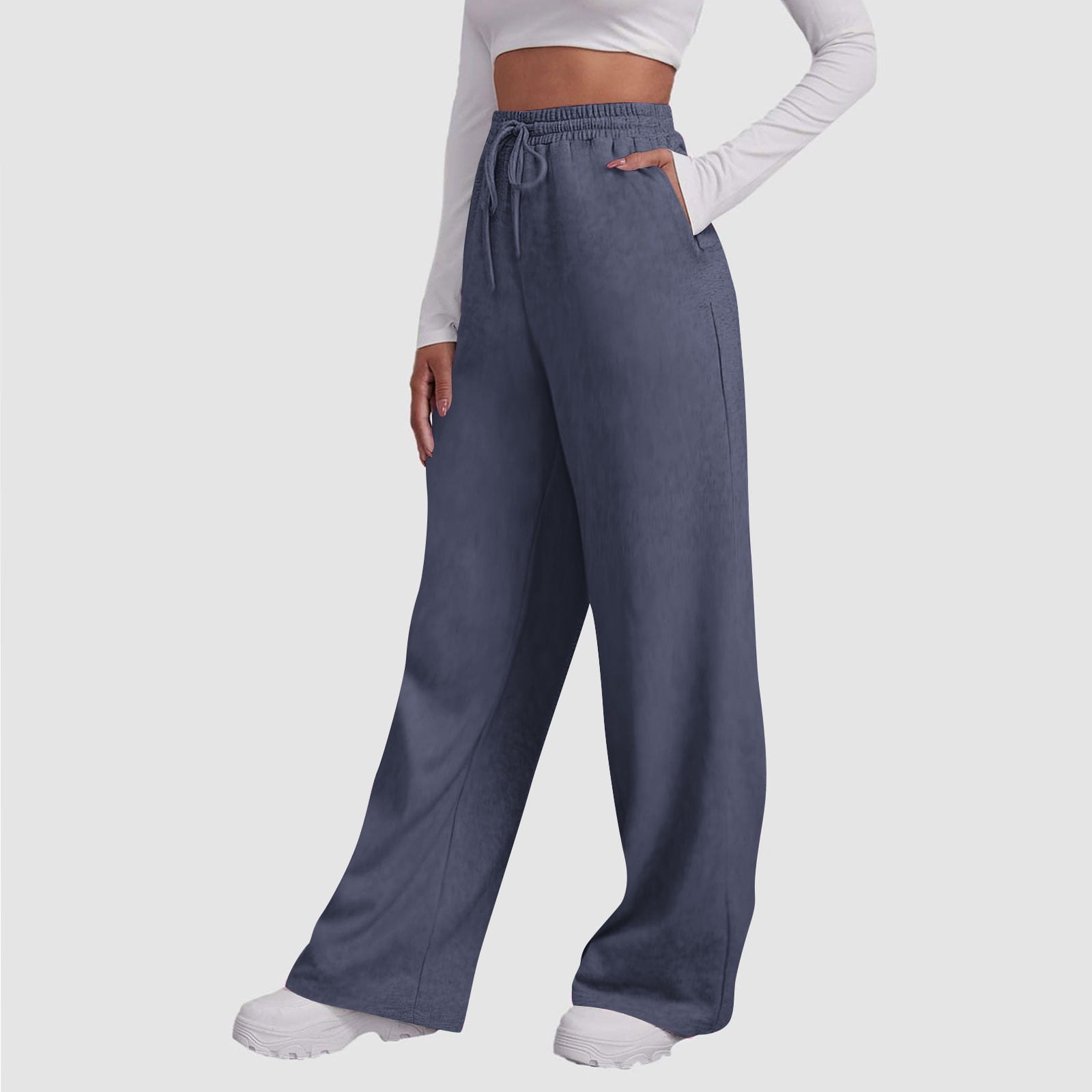nerohusy Women's Wide Leg Sweatpants High Waisted Baggy Drawstring