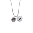 thumbnail image 2 of Delight Jewelry Silvertone Diagonal Banded Barrel with Lime Green Crystals Spinner Silvertone Script Initial Disc - M - Charm Necklace, 20"+3", 2 of 4