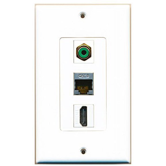 RiteAV - 1 Port HDMI and 1 Port RCA Green and 1 Port Shielded Cat6 Ethernet Decorative Wall Plate Decorative