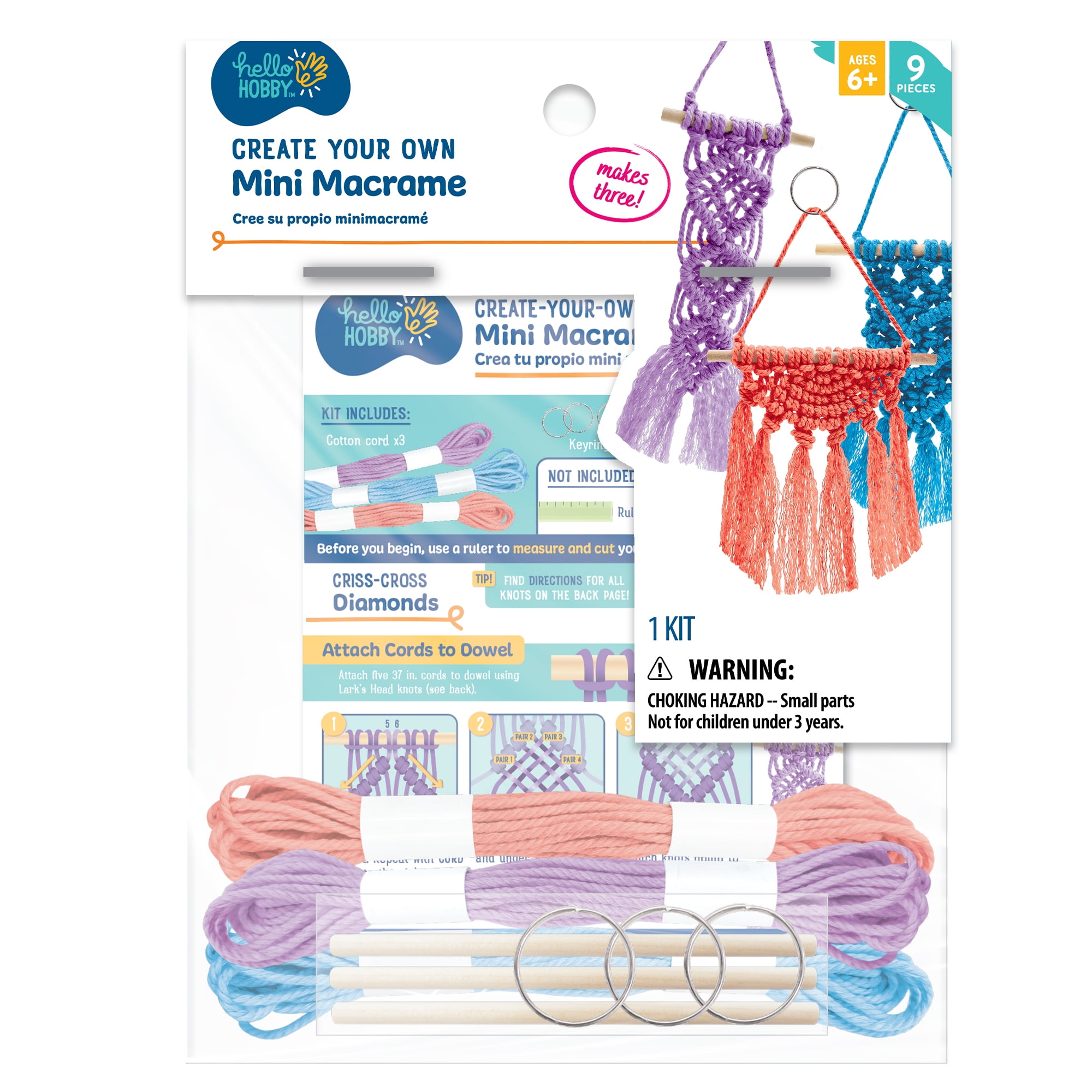 (3 pack) Hello Hobby Create Your Own Macrame, Craft Kit for Kids