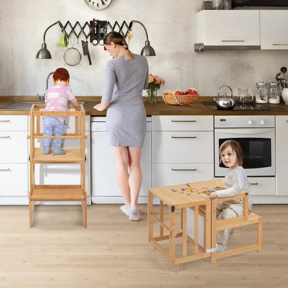 3-in-1 Toddler Standing Tower with Whiteboard - Convertible Kitchen Stool for Toddlers - Globally Certified Kids Kitchen Step Stool (Natural)