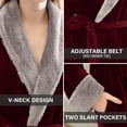 thumbnail image 6 of Women's Fleece Long Robe Warm Flannel Sherpa Trim Plush Bathrobe with Belt Pockets, M & Wine Red, 6 of 7