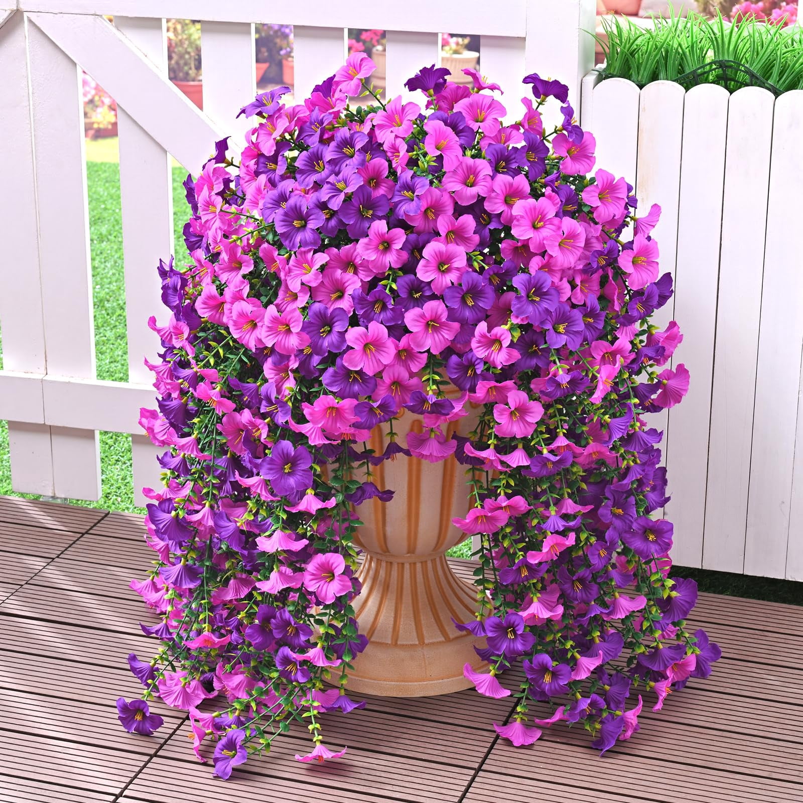 Artificial Flowers for Outdoors, 2 PCS Full UV Resistant Artificial Outdoor Flowers, Large Size Faux Flowers for Outdoor planters Fake Hanging Flowers Plants for Porch, Front Door, Garden