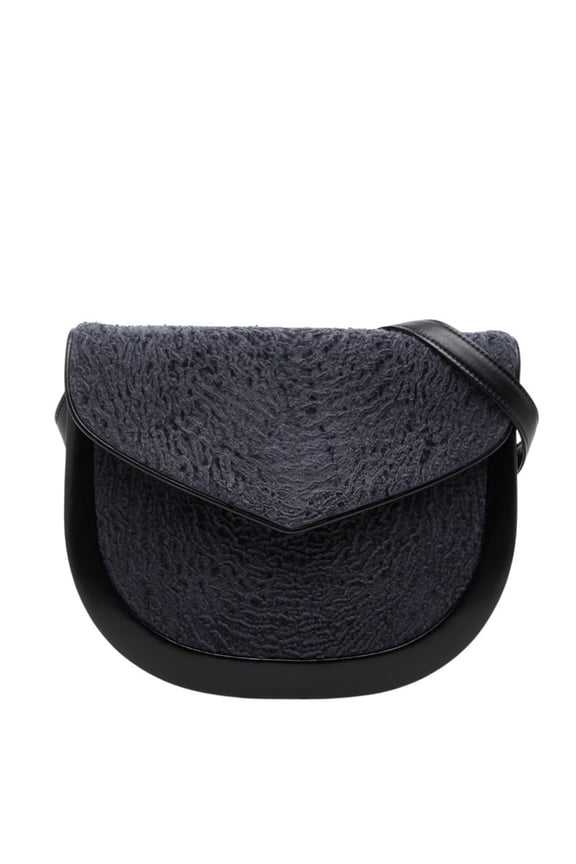 Pre-Owned Saint Laurent Shoulder Bag, Black/Navy Leather, Karakul, Women's.