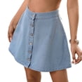 thumbnail image 2 of LEKWK Womens Denim Skirt High Waisted A Line Skirt Flared Mini Skirt Button Down Detail Casual Daily Summer Streetwear School Party Wear, 2 of 6
