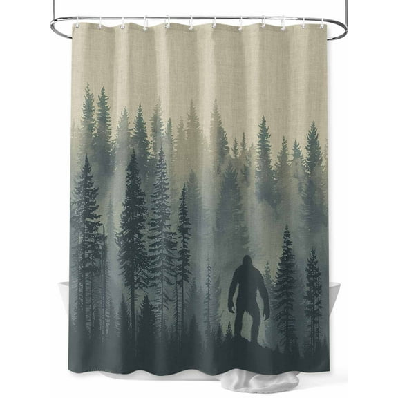 Mysterious Misty Shower Curtain, Forest Bigfoot Monster Waterproof Shower Curtain Set with 12 Hooks Lightweight Washable Fabric Shower Curtains for Bathroom 72x72 Inches