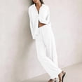 thumbnail image 4 of Womens Two Piece Shirts Suits Sets Casual Long Sleeve Button-Down Collar Shirt Wide Leg Pants Solid Knitted Soft Going Out Loungewear Outfits, 4 of 8