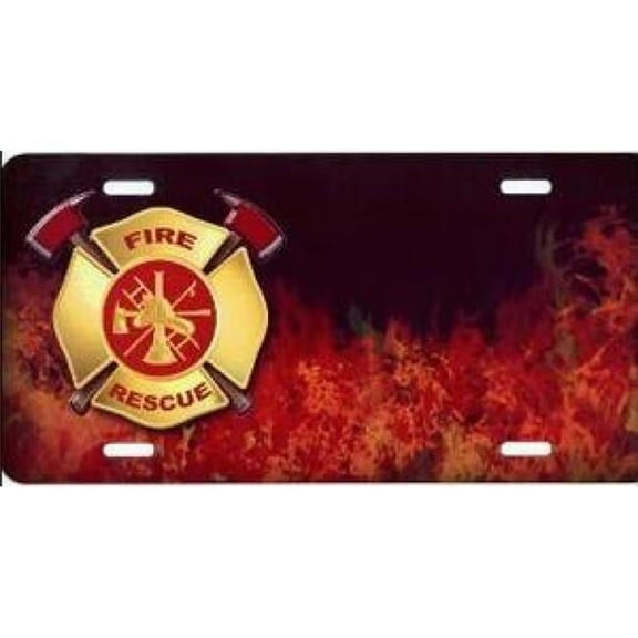 Fire Rescue w/ Flames Offset Airbrush License Plate Free Names on Air Brush