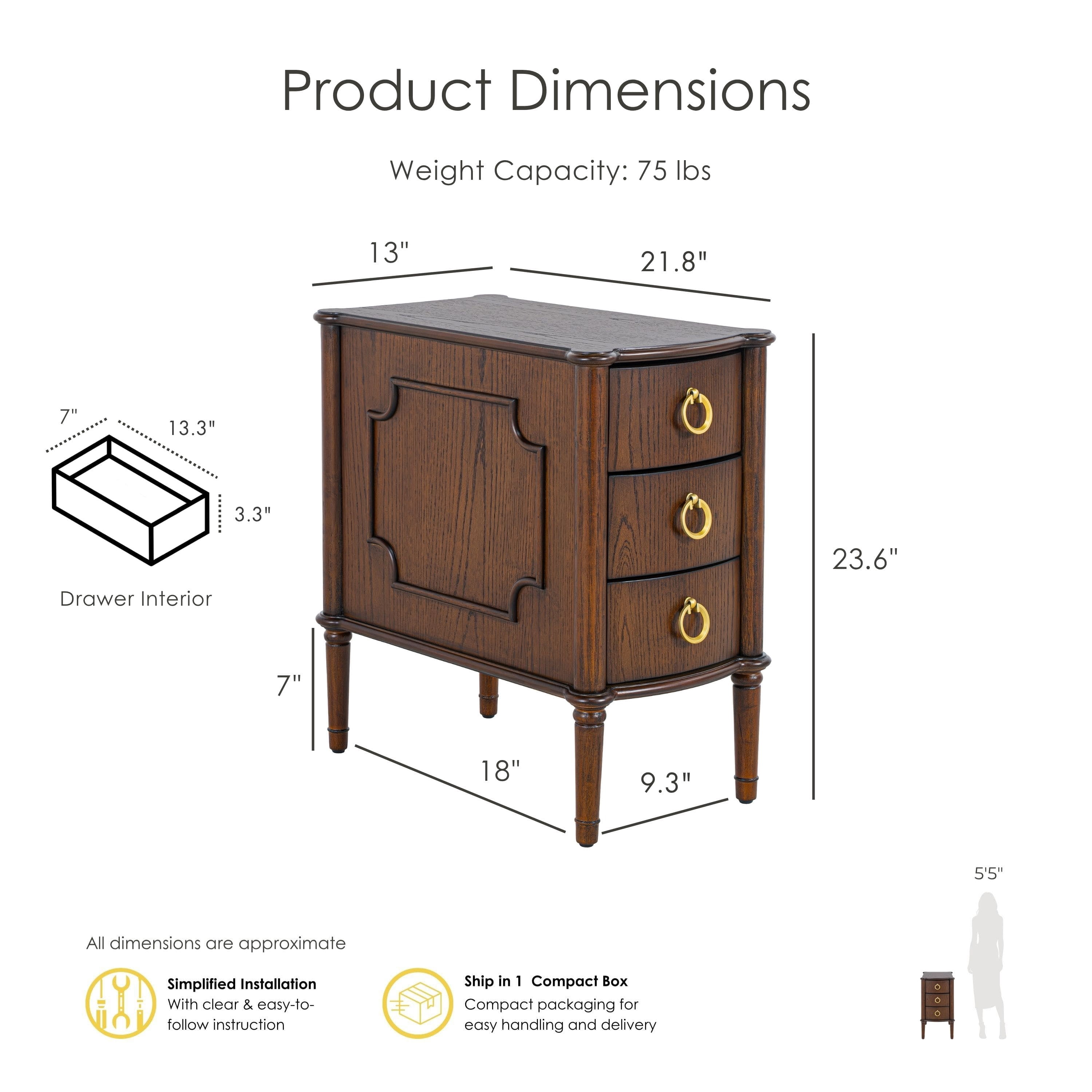Furniture of America Ivera Modern Wood 3-Drawer Nightstand with Tapered Legs, Oak