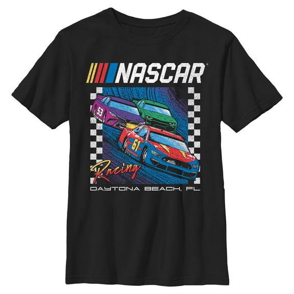 Boys NASCAR Colorful Racing Cars Daytona Beach T Shirt