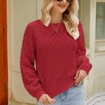 thumbnail image 3 of Jersey Manga Larga Cuello Redondo Suelto Cómodo Piel Amigable Poliéster Hueco Suéter para Otoño Invierno Rojo S, 3 of 6