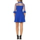 thumbnail image 3 of Vestido de fiesta mini A-Line con malla transparente y mangas 3/4, escote en forma de llave, L azul real, 3 of 5