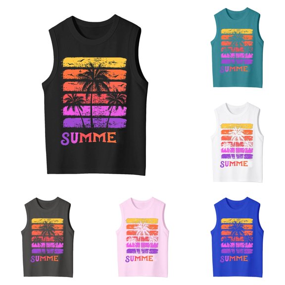 XAOFW Summer Kids Tank Top With Tropical Printed Sleeveless Crewneck Vest Breathable Summer Tank Top For Boys Girls Outdoor Beach Play Comfortable Tops 4-5 Years