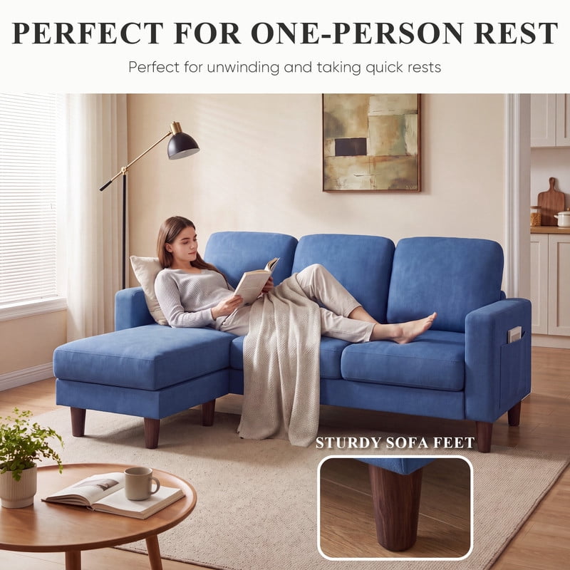 Lacoo L-Shaped Sofa Couch, 72" Modern Reversible Chaise Cloud Sofa with Cushions for Living Room, Apartment and Small Space, Blue