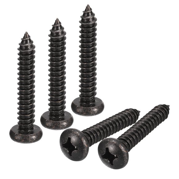 #12 x 1-1/2" Tornillo autorroscante de cabeza plana Phillips, paquete de 25, tornillo de cabeza redonda de acero inoxidable 304 (negro)