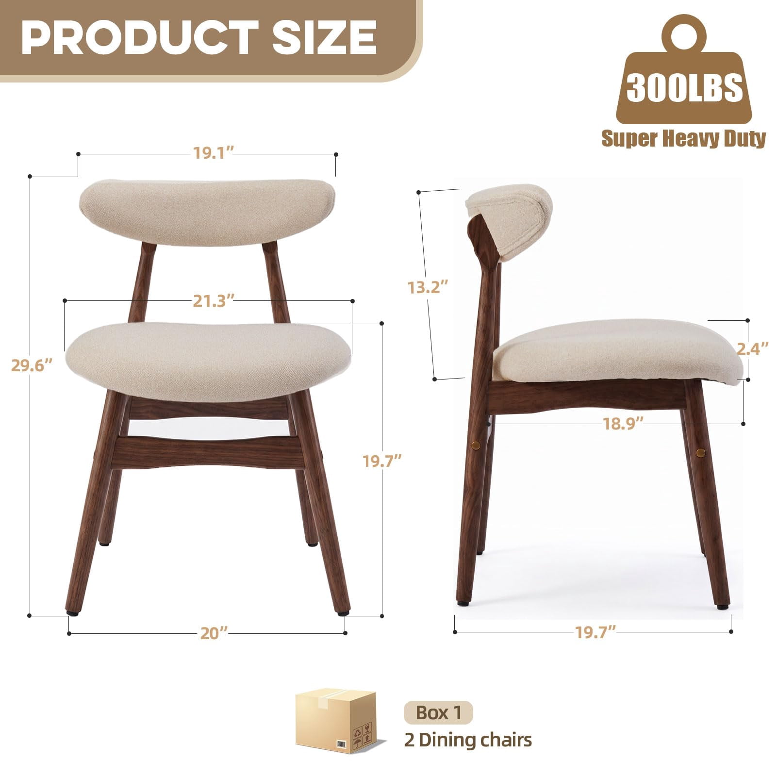 Upholstered Dining Chairs Set of 2, Lumbar-Ergonomic Backrest Chairs with Adjustable Foot Pads