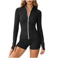 thumbnail image 2 of Ynynloco Women 2 Piece Tracksuit Zip Jacket High Waist Tummy Control Leggings Long Sleeve Jacket With Thumb Hole, Leggings Athletic Gym Yoga Outfit, 2 of 7