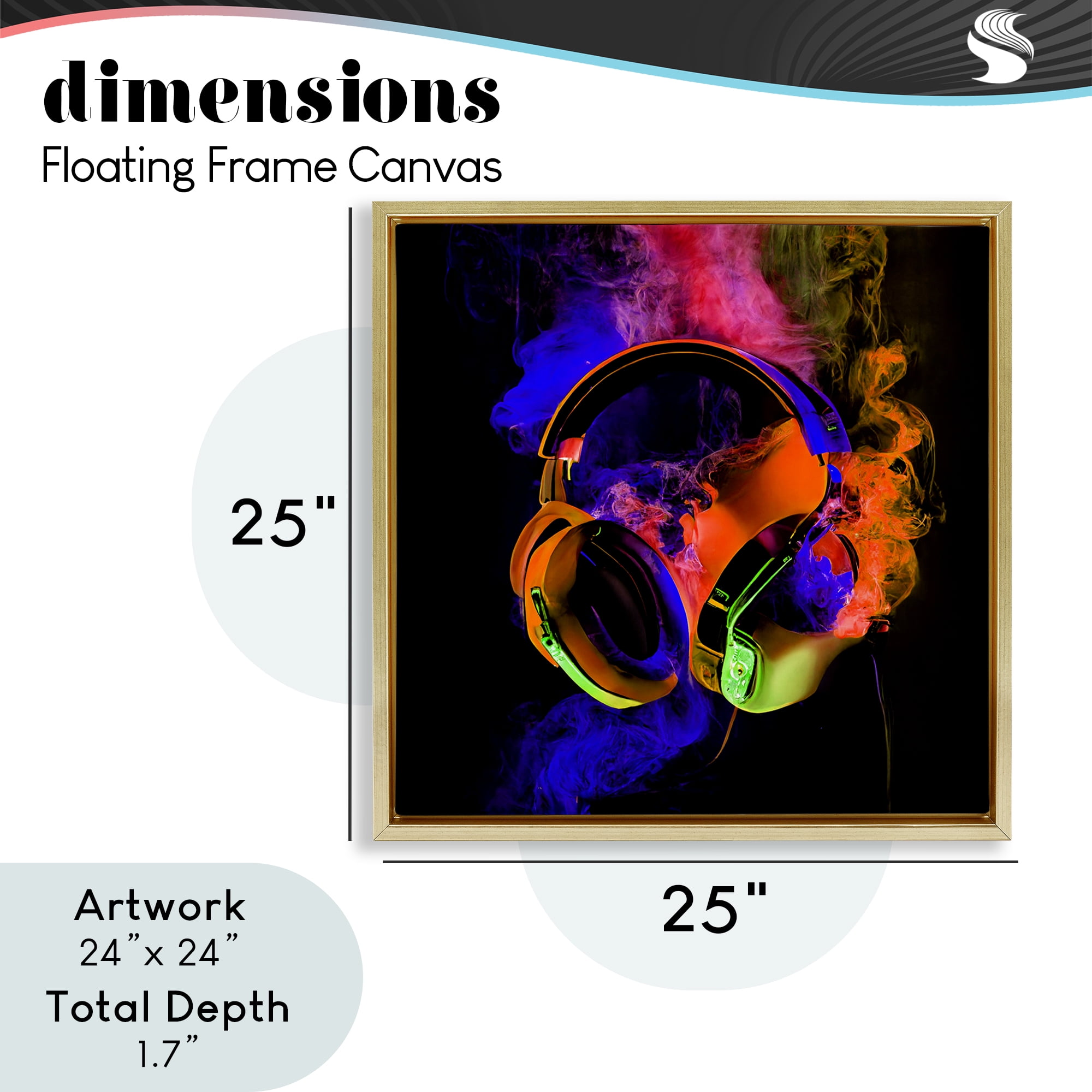 Power Play Headphones Gold Framed Floater Canvas Wall Art, design by Sasha