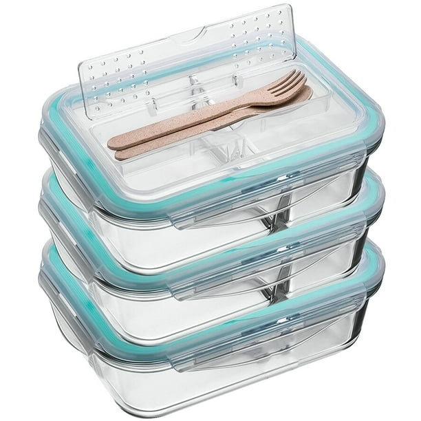 Juego de 3 recipientes de vidrio Brandtrendy con tapa y espacio para cubiertos