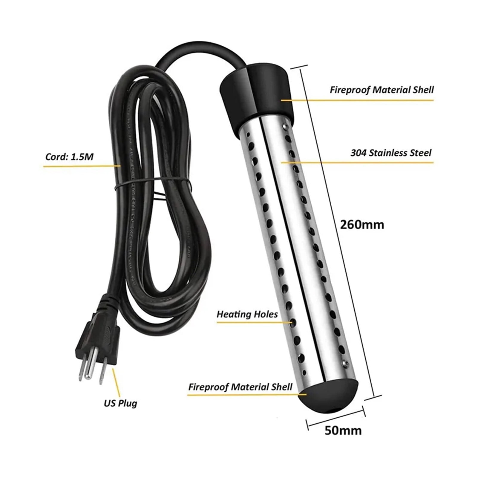 IFCOW 1500w Water Heater for Bathtub,Bucket Heater,Portable Electric Immersion Heater,Stainless Steel Immers Water Heater Bucket (Not auto shut off)