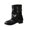 Black Boots, variant on Round Toe Double Buckle Slouch Mid Calf Boots Women Leather Block Heel Boots for Evening Black 42