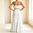 thumbnail image 4 of Women 2 Piece Solid Vacation Matching Outfit Set, Spaghetti Strap Smocked Tube Top High Waist Tiered Maxi Flowy Skirt with Pockets Summer Beach Casual Tracksuit White XL(XL), 4 of 6