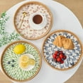 thumbnail image 5 of LZLINGMEI Round Rattan Tray for Home Decor 11.8 inch, Modern and Boho Decor Serving Tray with Mother of Pearl Inlay, Wicker Basket for Coffee Table, Hand Woven Decorative Tray Plates, 5 of 12