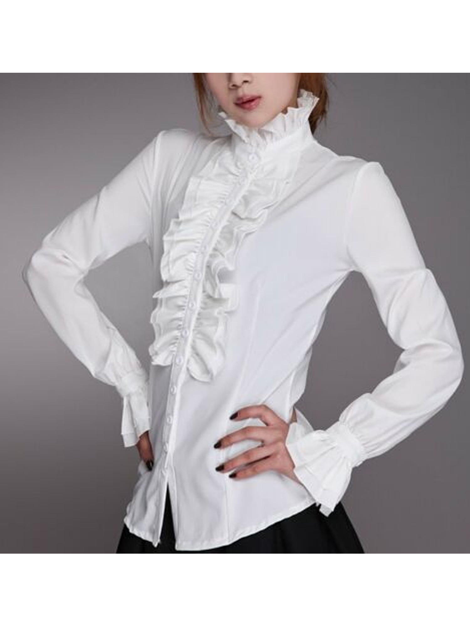 disinfect Senior citizens present Victorian Womens Long Sleeves Tops High Neck Frilly Ruffle Shirt Blouse -  Walmart.com