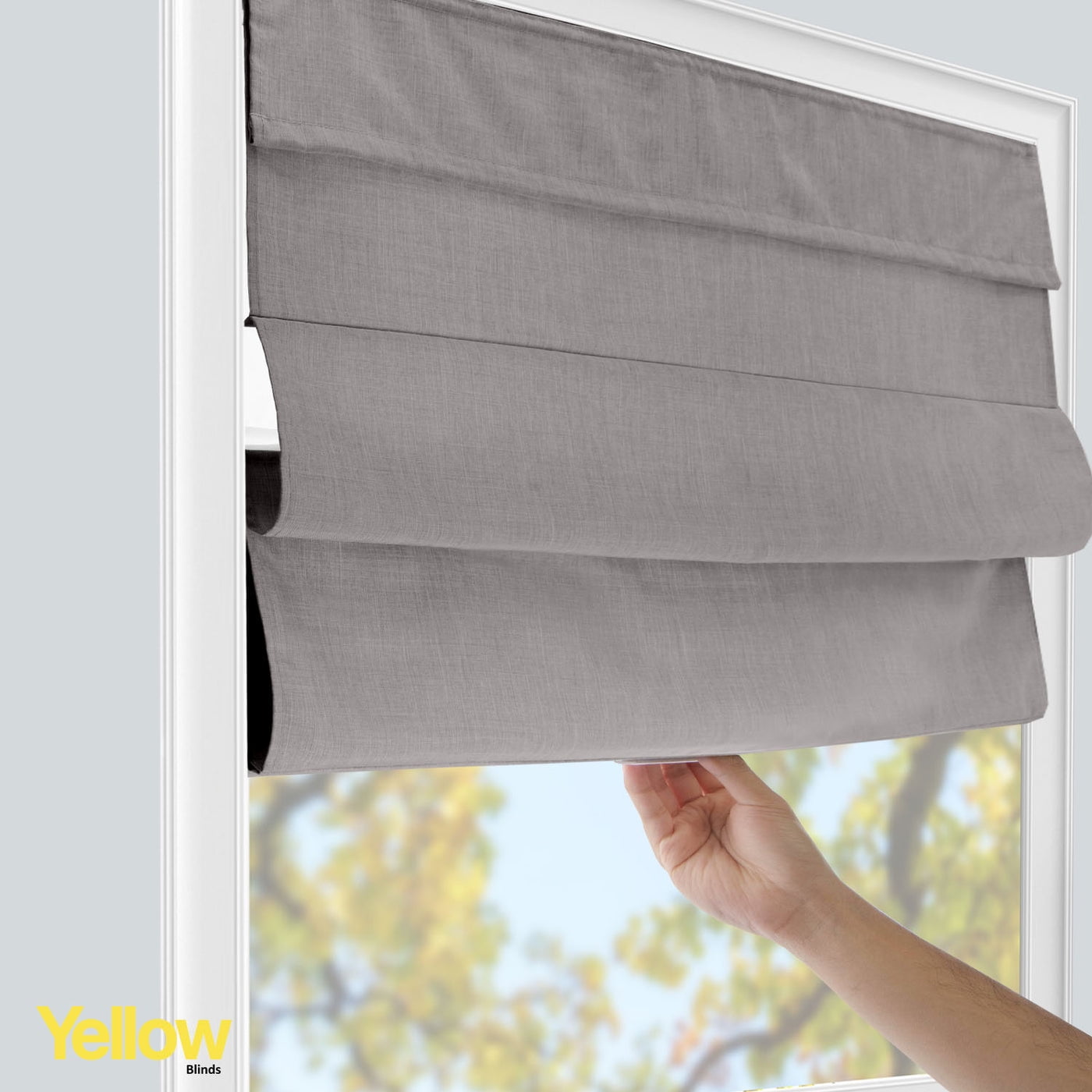 Yellow Blinds Cordless Light Filtering Roman Shade, Belgian Denim - 34"W X 64"H