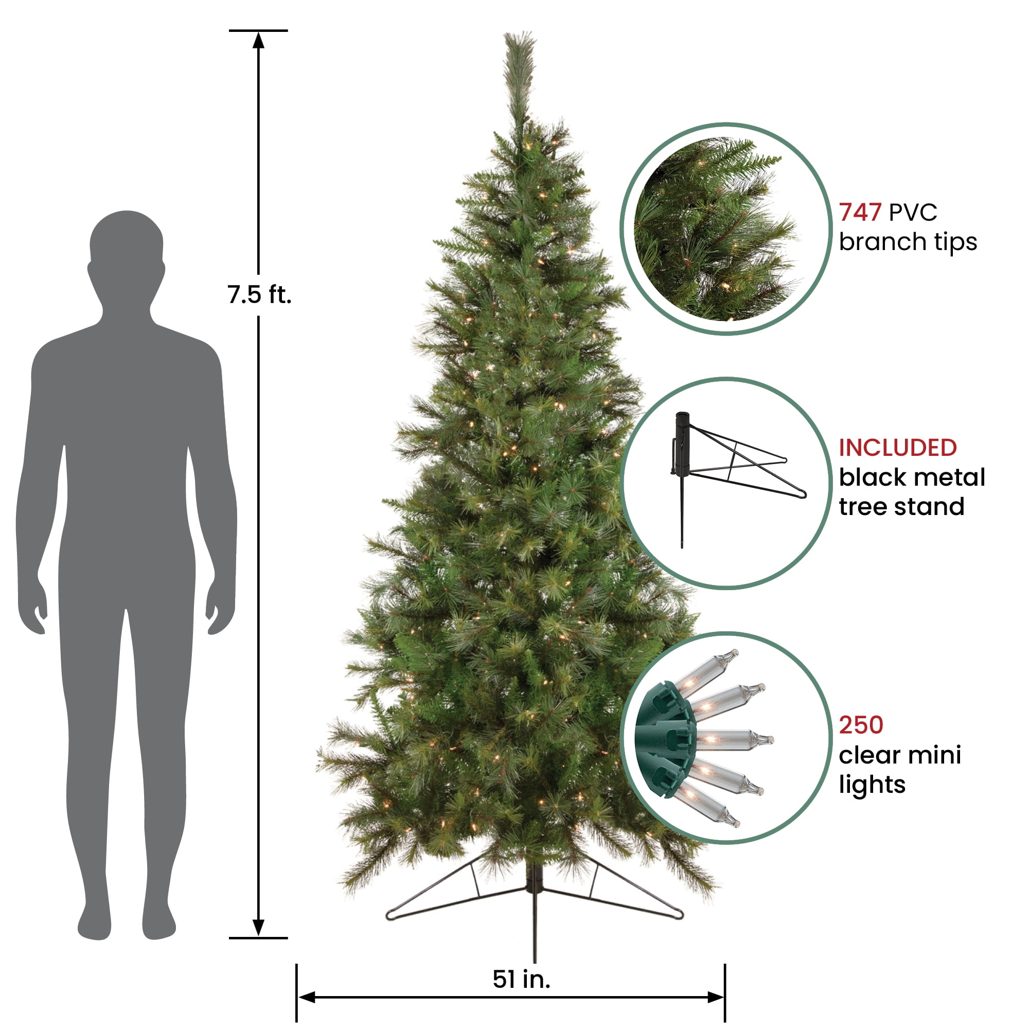 7.5' Pre-Lit Canyon Pine Artificial Half Wall Christmas Tree - Clear Lights