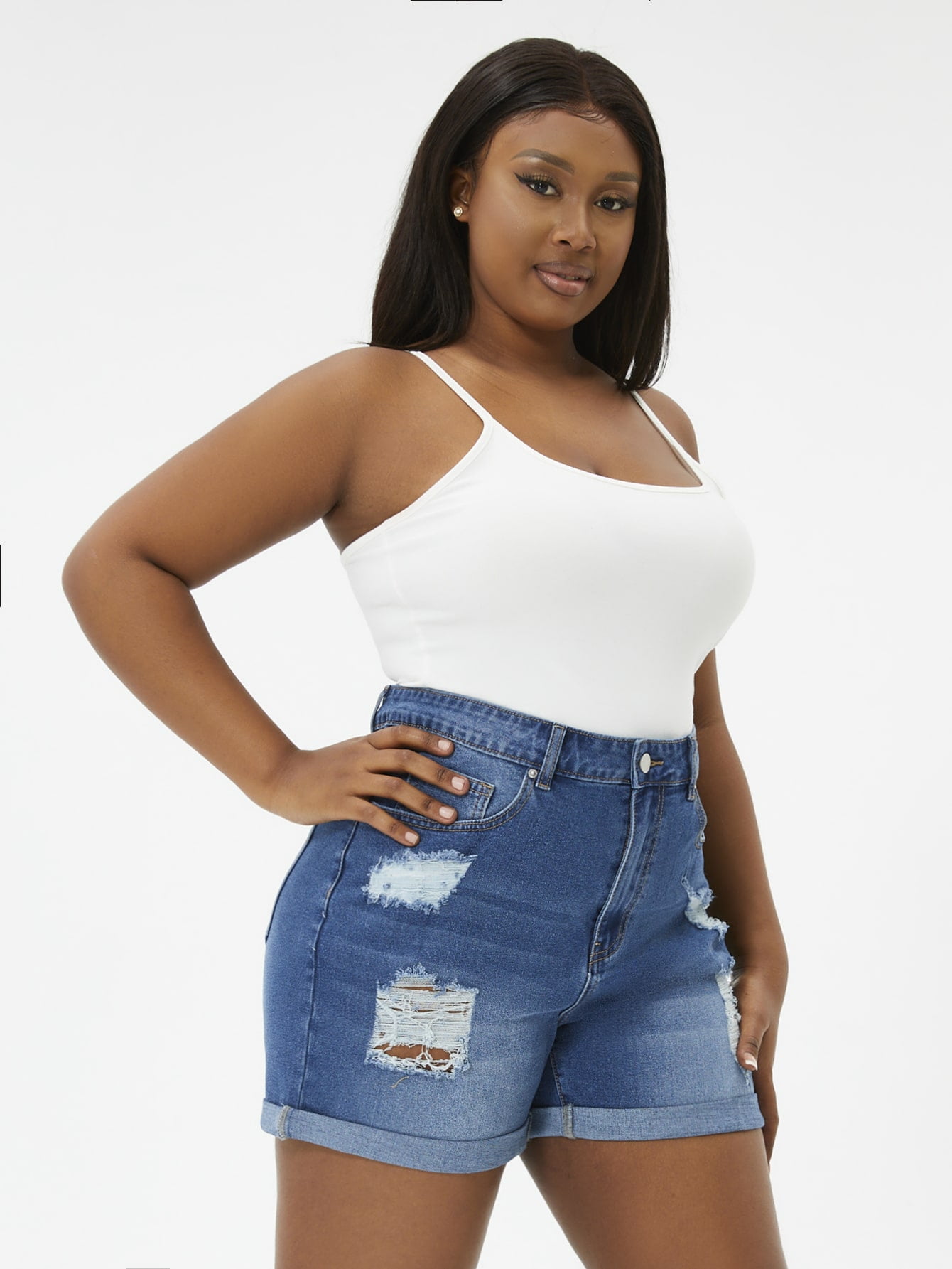 Women's Plus High Waist Ripped Frayed 