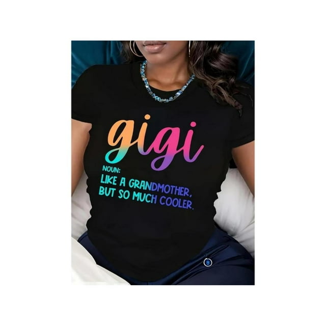 Crew Neck Gigi Graphic T-Shirt, Cozy Knit Tee for Women, everyday alphabet Letter Shirt