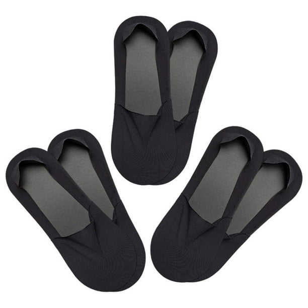 3 pares de calcetines invisibles para hombre, transpirables, modernos, discretos, de corte bajo, de seda de hielo, con forro antideslizante, ideales para zapatos planos y zapatillas. Negro