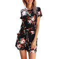 thumbnail image 4 of CALIPESSA Womens Summer Casual Floral Print Black Round Neck Drawstring Waist Tee Romper, 4 of 5