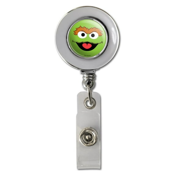 Sesame Street Oscar the Grouch Face Retractable Reel Chrome Badge ID Card Holder Clip