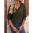 thumbnail image 3 of Womens Henley Long Sleeve Fall V Neck Fashion Dreesy Casual Tunic Sweaters Clothes Trendy Work Outfits  Green XL, 3 of 7