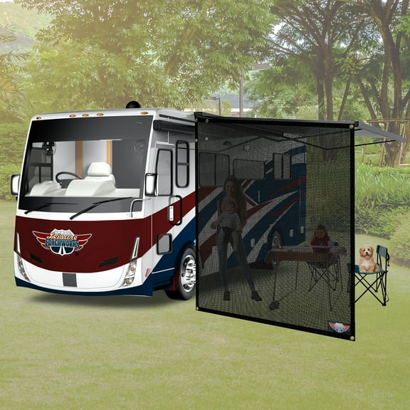 Leisure Coachworks RV Awning Side Sun Shade 9'X7' Black Mesh Screen Sunshade Complete Kits Motorhome Camping Trailer Canopy UV Blocker