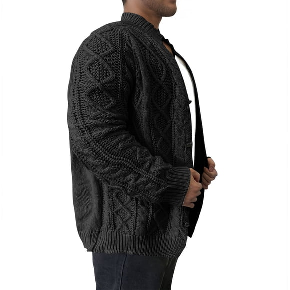 Fartey Men's Stand Collar Cardigan Knitwear Thermal Twisted Knot Open Front Sweaters Cable Knitted Button Down Cardigans Sweater Loose Cozy Long Sleeves Solid Sweaters