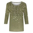 thumbnail image 7 of JTZGDY 3/4 Length Sleeve Womens Tops Vintage Floral Printed Summer Ruched Pleated Crewneck Tunic Blouse Dressy Casual Graphic T-Shirts Trendy 2025 Clothes Army Green XXL, 7 of 7