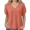 thumbnail image 4 of Diufon Womens Crinkle Gauze Blouse Rolled Short Sleeve V Neck Casual Loose Fitted Solid Color Summer Tunic Tops, 4 of 7